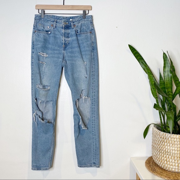 H&M | Boyfriend Low Waist Ripped Jeans Button Fly Straight Leg Sz. 26 - Picture 2 of 10